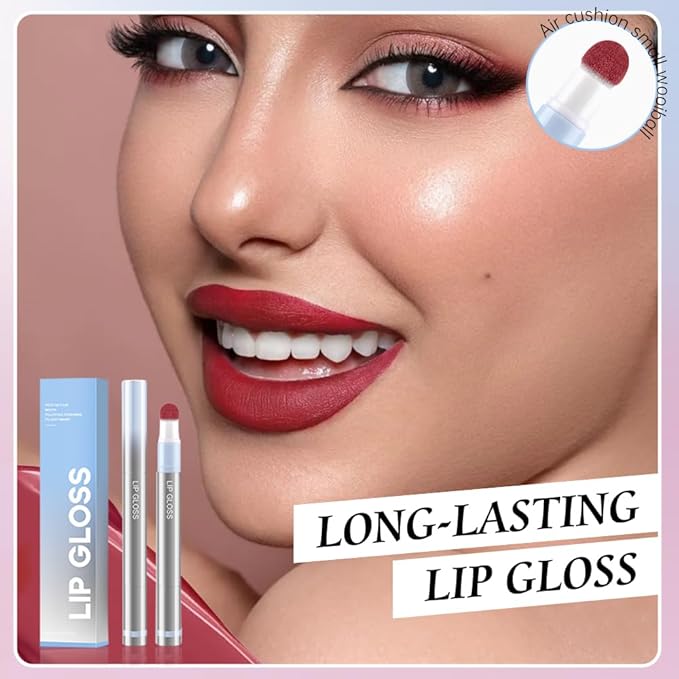 Cushion Lip Gloss Matte Lip Tint – Long-Lasting Lightweight Color, Soft Plush Applicator for Gradient Blurred Lips, Non-Sticky Velvet Finish Hydrating Lip Stain 02#–Dusty Mauve