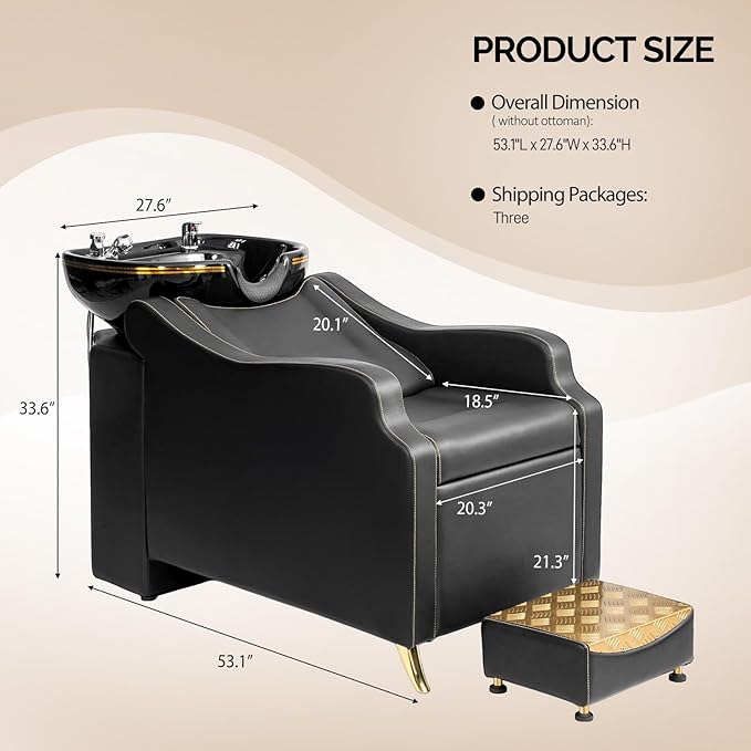 OmySalon Shampoo Backwash Unit with Large Porcelain Bowl, Salon Sink Hair Wash Chair Shampoo Station, Barbershop Beauty Spa Massage Hairdressing Equipment