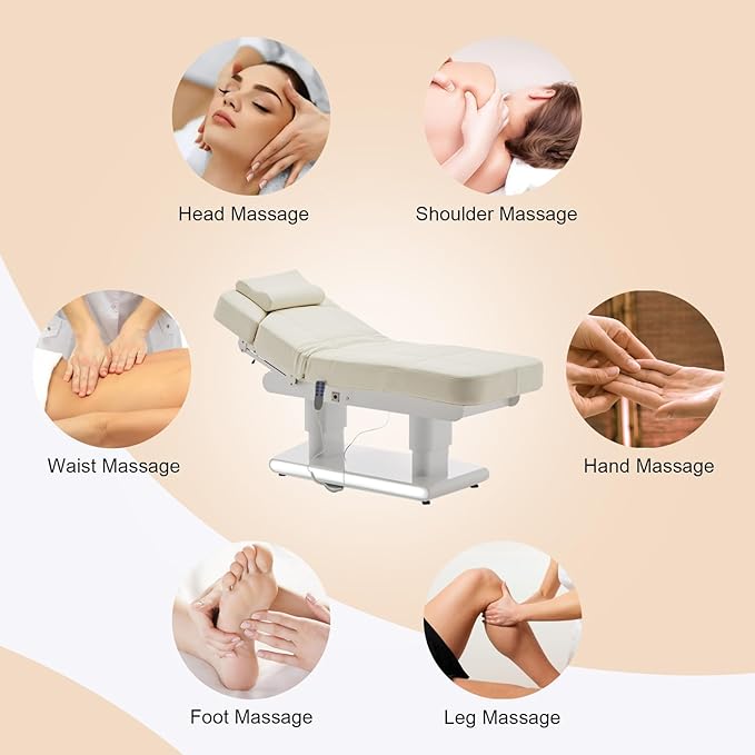 3 Motor Full Electric Spa Facial Beauty Bed Tattoo Medical Treatment Table Aesthetic Chair with Thermal Heated & Armrest for Salon Esthetician Doctor Podiatry