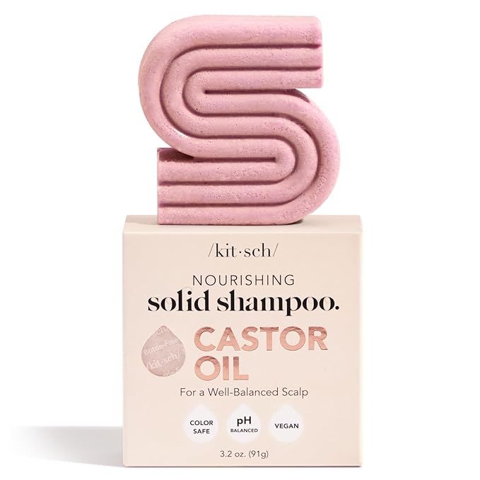 Kitsch Castor Oil Shampoo Bar Soap - Hydrating & Moisturizing Hair Care - Organic Castor Oil Solid Shampoo for Hair Growth & Scalp Nourishment - Silicone & Paraben-Free, Vegan, Made in USA - 3.2oz