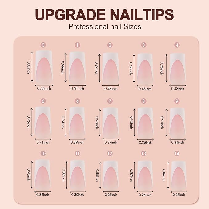 Vansiho Deep French Gel Nail Tips, 150Pcs Long Square Soft Gel Nail Tips, Pink French Tips Press on Nails, Fake Nails for Nail Art DIY 15 Sizes