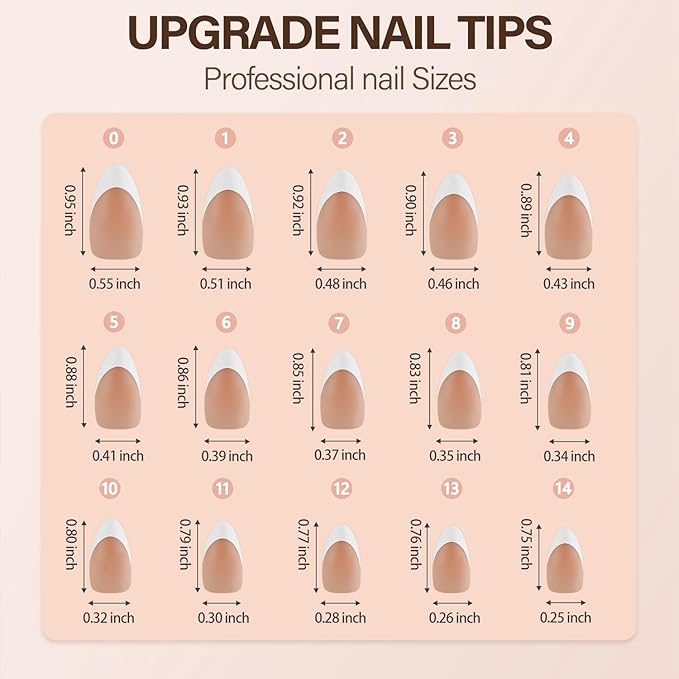 Vansiho French Gel Nail Tips, 150Pcs Medium Almond Gel Nail Tips, Brown French Tips Press on Nails, Soft French Gel Tips, Fake Nails for Nail Art DIY 15 Sizes