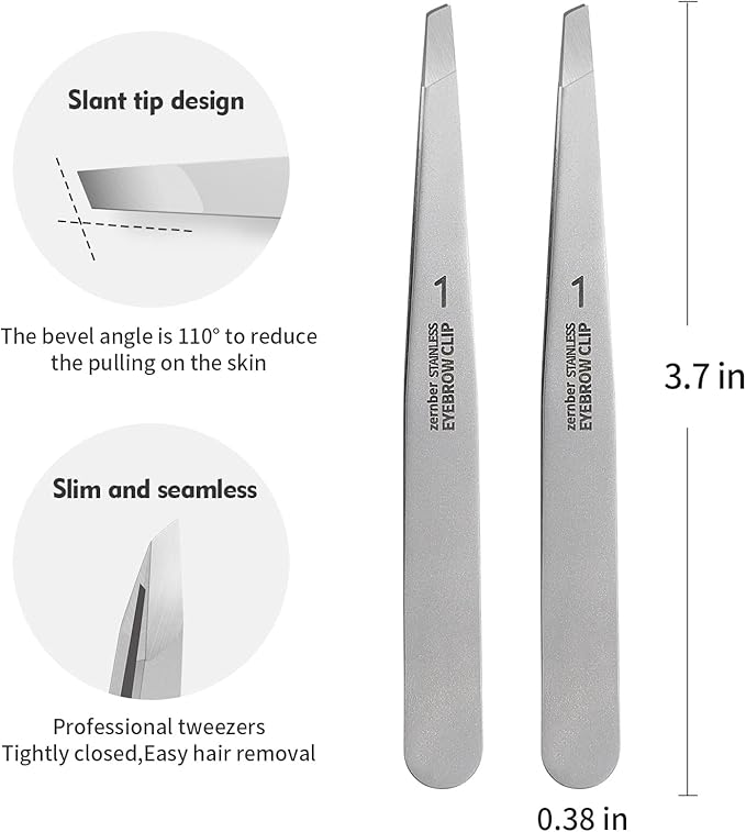 Tweezers Set - Professional Stainless Steel Slant Tweezers, Precision Tweezers Set for Shaping Eyebrows, Great Beauty Tools for Facial Hair, Ingrown Hair, Blackhead Removal(2Pcs Slant Tweezer)
