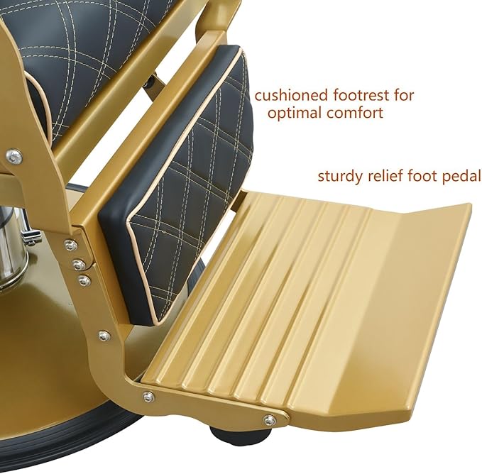 Kaleurrier Black and Gold Barber Chair: Professional Heavy Duty Recliner Salon Chair for Hair Stylist - Reclining Hydraulic Barber Shop Chairs for Home Hair Beauty Salon Massage Barbershop
