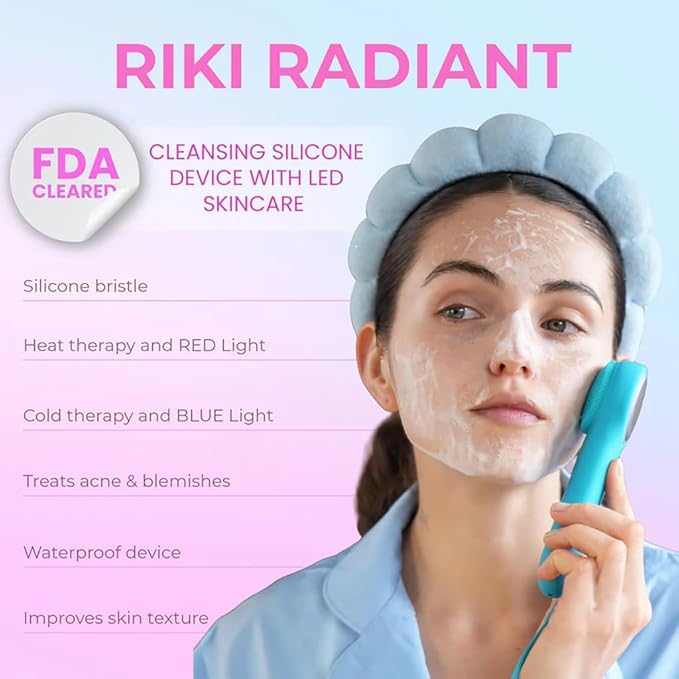 Riki Radiant Electric Silicone Face Scrubber - 2-in-1 Facial Rotating Vibrating Exfoliating Brush - Waterproof & Portable, Rechargeable, for Cleaning, Exfoliation, Massage, for Men & Women (White)