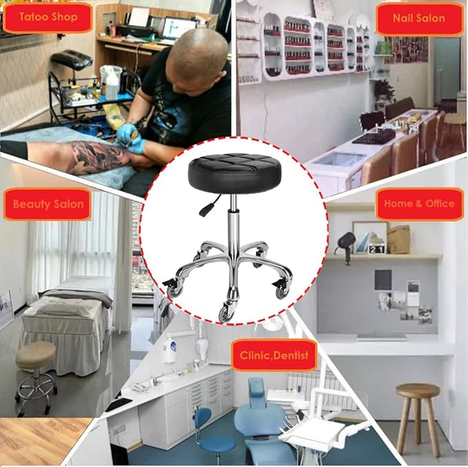 Adjustable Heavy Duty Stool - Rolling Stools with Locking Caster Wheels - Swivel Stools Backless Chair for Beauty Hair Salon Spa Home Kitchen Office Shop Massage(Black, Height 18 to 22 in)