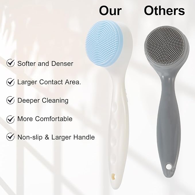 2 Pack Silicone Face Scrubber Exfoliating Brush, Manual Handheld Facial Cleansing Brush Blackhead Scrubber, Soft Bristles Waterproof for Face Skincare (Round-Blue Head)
