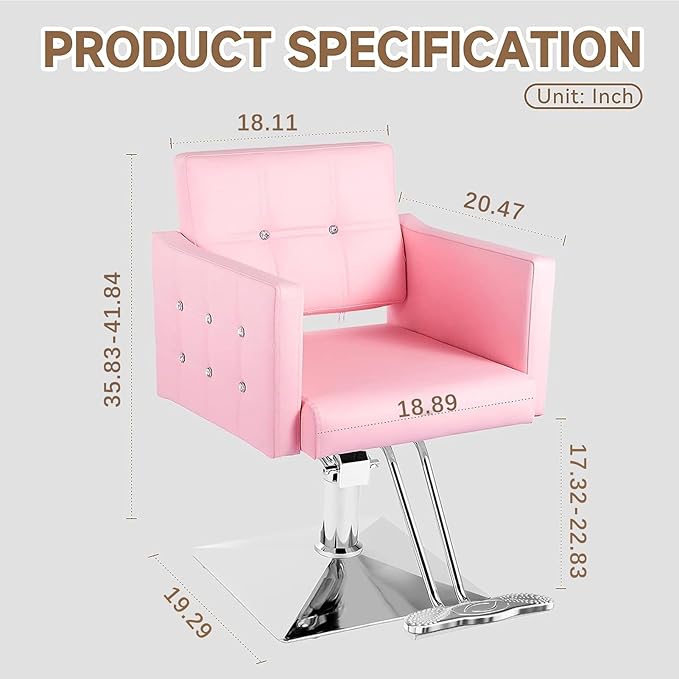 Pink Salon Chair for Hair Stylist, Height Adjustable Hydraulic Barber Chair 360 Degree Swivel, Beauty Spa Styling Hairdressing Braiding Armchair for Women (Pink)