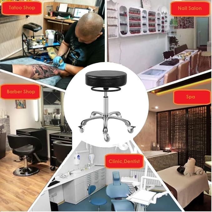 Salon Rolling Stools with Locking Wheels - Adjustable Swivel Stool Chair Heavy Duty 400 lbs Thick Cushion Hydraulic Shop Stool for Tattoo Facial Massage Kitchen Counter Salon Spa Medical Garage(Black)