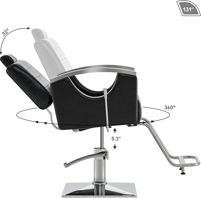 BarberPub Barber Chair for Barbershop,Reclining Salon Chair for Hair Stylist 9180 (Black)