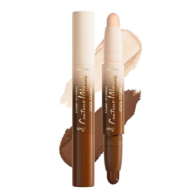 Nude + Light Beige Contour Stick Dual Ended Face Body Makeup Waterproof no Transfer, 2 in 1 Cream Concealer Stick Contouring Makeup Kit, Nose Contour Bronzer Sticks Face Highlighter Make up