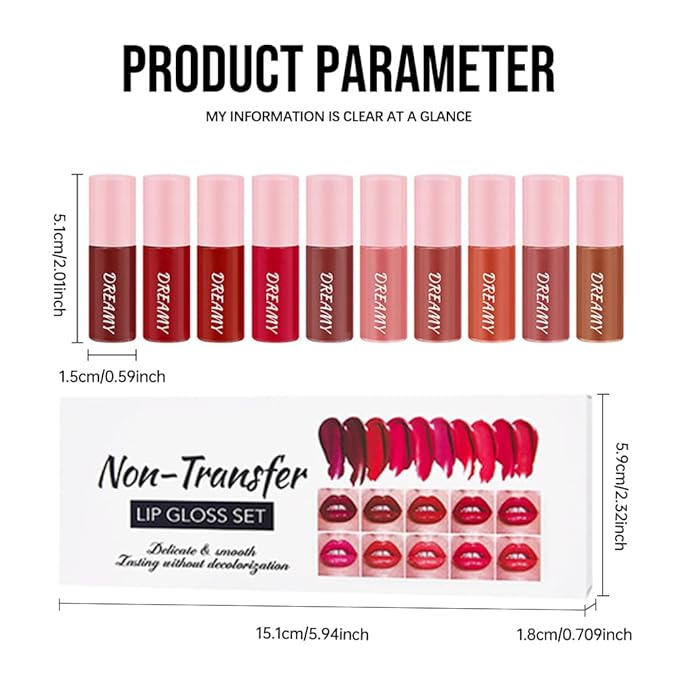 Matte Lip Stain – High Pigment Non-Transfer Matte Liquid Lipstick, Long-Lasting Waterproof Smudge-Proof Lip Color, Lightweight Comfortable Velvet Finish Lip Tint 01#(10PCS)