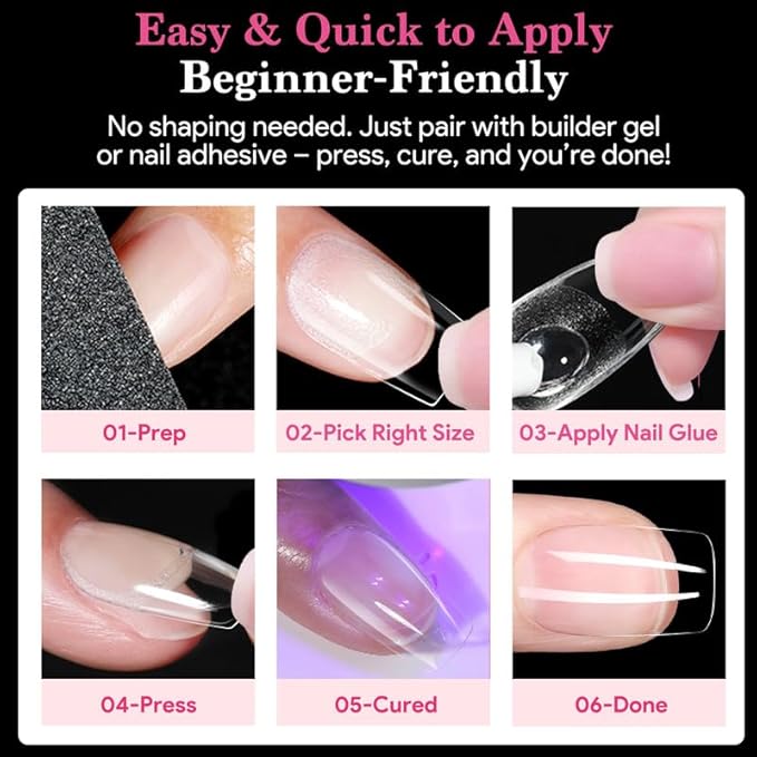 Short Square False Nail Tips, 15 Sizes 510 PCS Clear French Press On Fake Nail Soft Pre-shaped Half Matte Full Cover Gel Nail Tips Extensions Thick Long Lasting for DIY Beginners & Salon Manicure