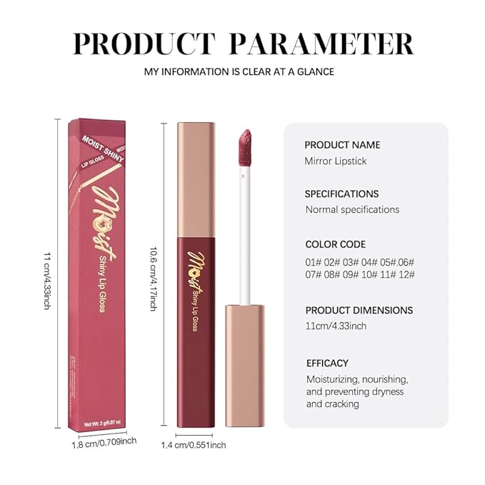 12 Colors Lip Gloss Set, High-Shine Waterproof Collection, Long Lasting Moisturizing Formula with Mirror Finish, Adult (12#, 1 Count (Pack of 1))