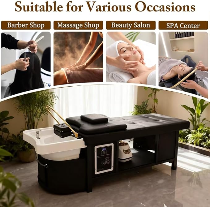 Head Spa Shampoo Bed, Massage Table, Head Spa Equipment with Supports Water Circulation, Fumigation & LED Scalp Care Acrylic Shampoo Bowl for Spa Beauty Salon Barber