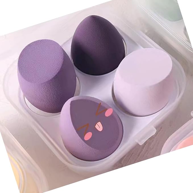 Makeup Sponges Set - Beauty sponges Blending Blenders with 1 Holder and Egg Case, Flawless for Cream, Powder and Liquid (Purple, 4Pcs+1Holder+ case)