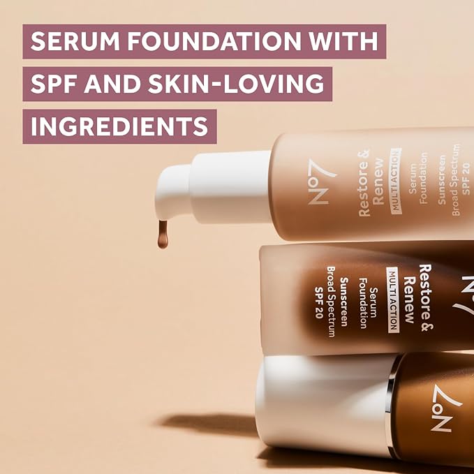 NO.7 No7 Restore & Renew Multi Action Serum Foundation - Cedar Liquid Makeup with Vitamin C, E Collagen for Face Beauty Skin Formula Medium Coverage (30ml) 1 Fl Oz 0.16 pounds