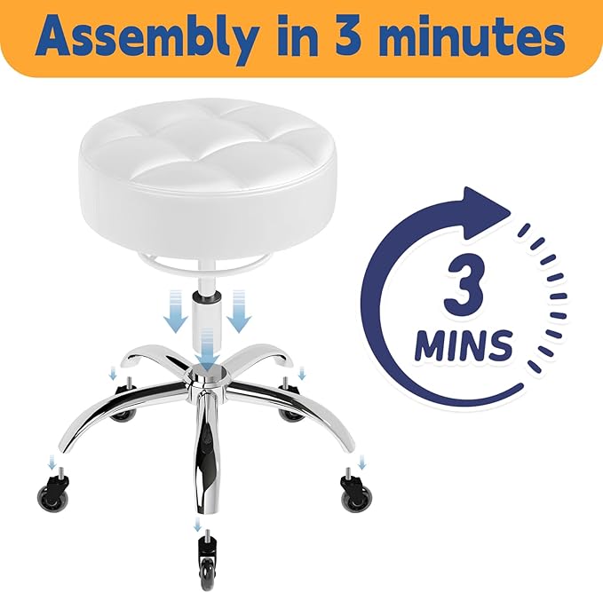 YEEZEE Rolling Stool Heavy Duty 400lb: Super Soft Seat Cushion,360° Swive,Height Adjustability,No Squeaky Noises,No Tip Over,New Upgraded Salon Stool Chair, Tattoo Facial Massage Spa Medical