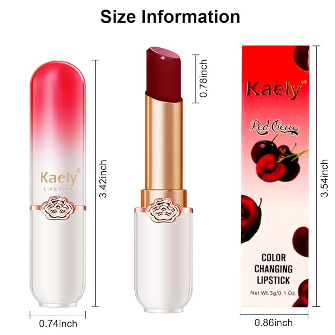 Kaely 3Pcs Peach Strawberry Red Cherry Hydrating Lipstick Tinted Lip Balm, Color Changing PH Lipstick Makeup, Korean Magic Lip Stain Long Lasting Waterproof, labiales magicos 24 horas originales