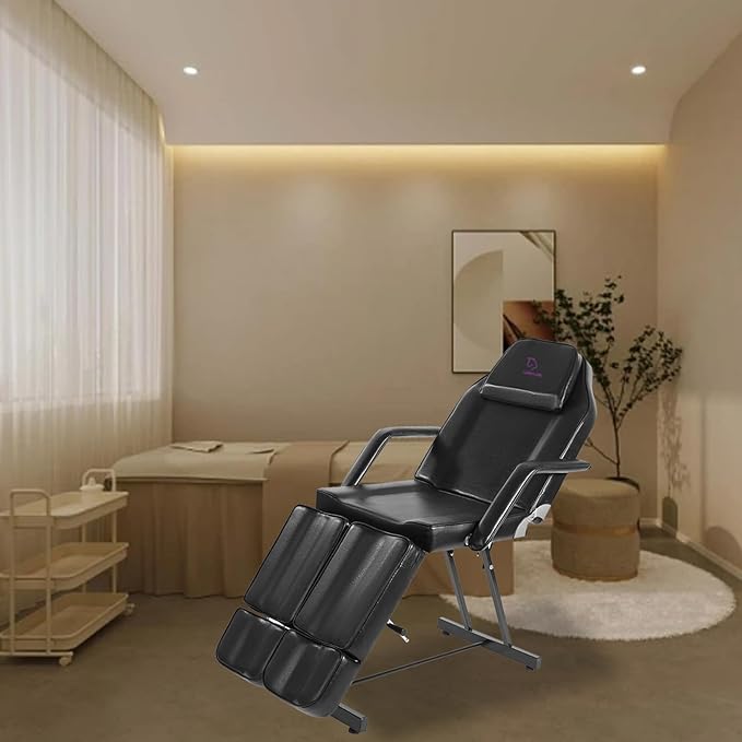 Facial Chair, Adjustable Tattoo Chair Salon Bed with Hydraulic Stool Massage Bed for Professional Massage Facial Lash Beauty Treatment Spa (Black15)