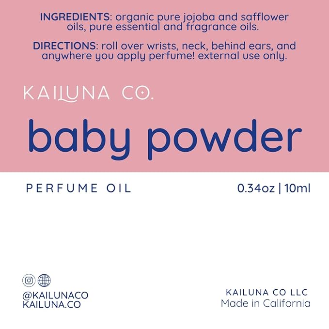 Baby Powder Pure Essential and Fragrance Oil Perfume Roll On with Pure Organic Jojoba Oil, Alcohol Free, Handmade in California