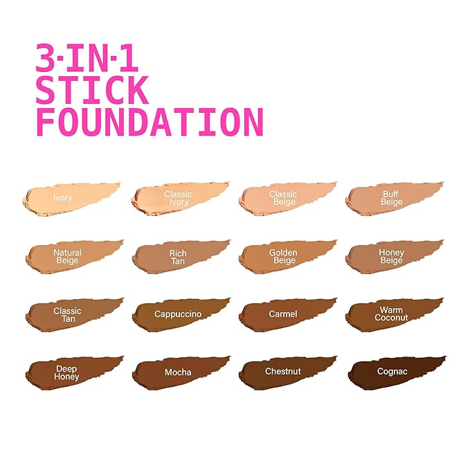 Ruby Kisses Natural Full Coverage 3-In-1 Stick Foundation. Easy to Apply, Hydrating, Lightweight, Long Lasting, Concealer and Contour Stick for Face Makeup (Honey Beige)