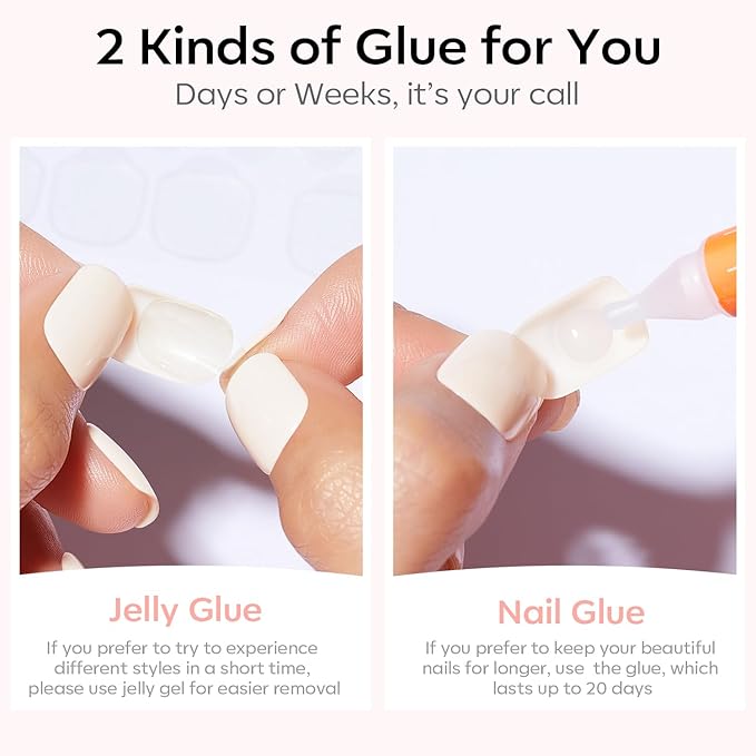 Modelones Press on Nails, Red Chrome French Short Square Fake Nails, Deep Pink Reusable Nail Kit with Nail Glue Adhesive Tabs Mini Nail File, Nails Press Ons 32Pcs16 Sizes, Christmas