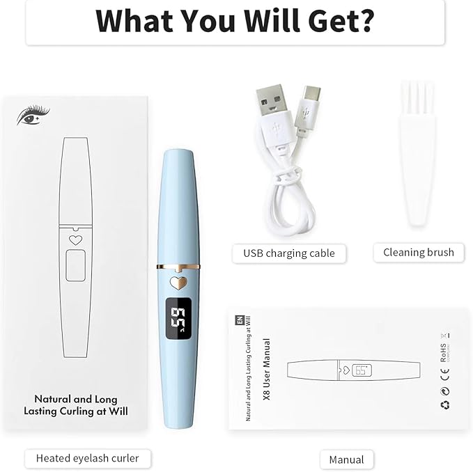 ZAPAL Heated Eyelash Curler, Rechargeable Heated lash Curler, Intelligent Power Off Electric Eyelash Curler Heated Quickly 24 Hs Lasting Natural Makeup for Woman (Air Blue/Gold, X8-132mm)