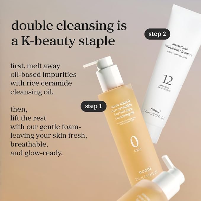 NOONI Korean Cleansing Oil – Snow Aqua 0 Rice Ceramide Barrier Care Cleansing Oil | Makeup Remover, Face Wash, Gentle Facial Cleanser, Pore Care, Korean Skin Care, Vegan, Stocking Stuffers, 6.76 Fl Oz