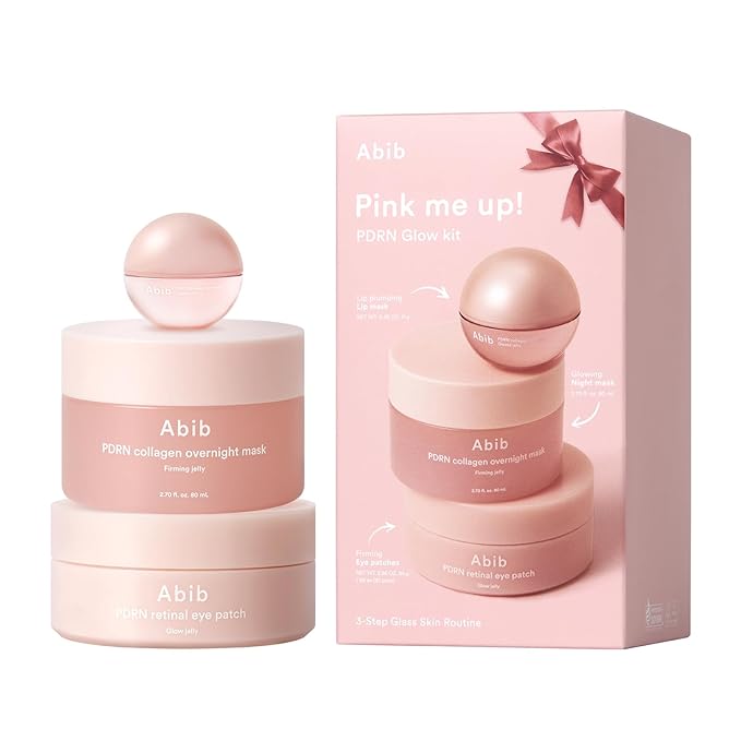 Abib Pink Me Up Pdrn 3 Step Glow Kit | Overnight Firming Jelly Mask, Korean Skincare Set for Glass Skin Routine
