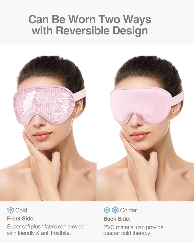Luxtude Gel Eye Mask 2PCS, Reusable Cooling Eye Masks for Sleeping, Hot Cold Eye Ice Pack Sleep Mask, Frozen Cold Eye Compress for Puffiness/Dark Circles/Headaches/Dry Eyes/Stress Relief (Pink)