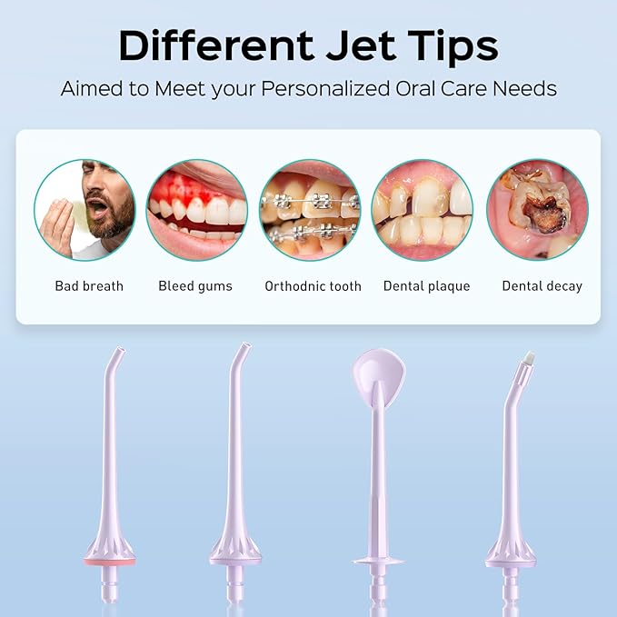 COSLUS Water Dental Flosser Pick for Teeth: 4 Modes Cordless 300ML Larger Tank Portable Water Teeth Cleaner Picks IPX7 Waterproof Flossing Machine for Home Travel Purple C30(FC5360)
