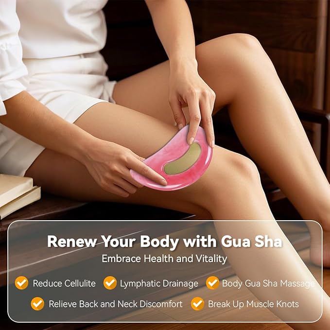 Body Gua Sha Tool Cellulite Guasha Tool for Body Body Massage Tools (Natural Resin) Lymphatic Drainage Tool Guasha Tool for Face,Back, Legs, Women's Body Shaping Tools (Pink)