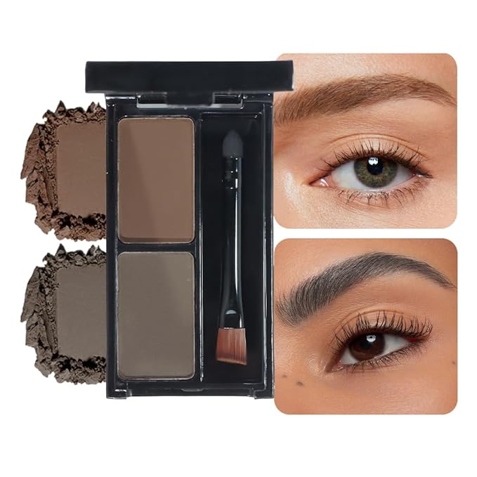 Brow Powder Kit – Long-Lasting Light-Dark Brown Color Brow Filler for Full, Defined Natural Brows, Contour Palette with Double-Ended Brush, sombra para cejas-3#