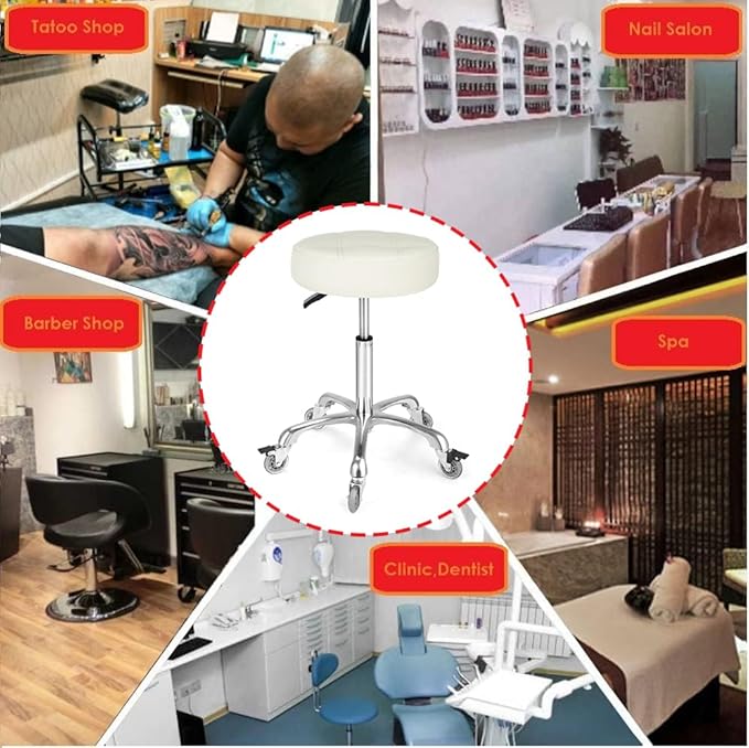Adjustable Heavy Duty Stool - Rolling Stools with Locking Caster Wheels - Swivel Stools Backless Chair for Home Kitchen Office Shop Tattoo Lash Tech Pedicure(Off White, Height 22 to 30 in)