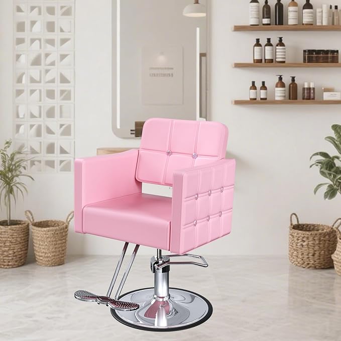 Professional Salon Chair for Hair Stylist, 350 Lbs Heavy Duty Hydraulic Pump, 360° Swivel Styling Chair with Adjustable Height, Barber Chair for Barber Shop, Spa, Tattoo Studio, Cameo Pink