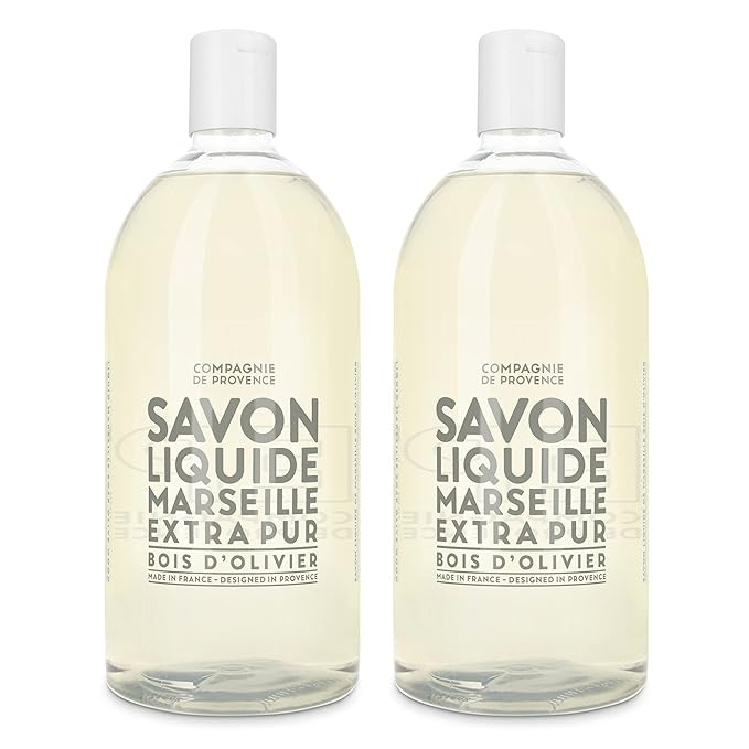 Compagnie de Provence Savon de Marseille Extra Pure Liquid Soap - Olive Wood - Bulk 67.6 Fl Oz Plastic Bottle Refill