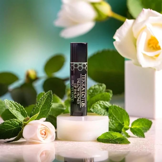 Organic Tallow Lip Balm (5 Pack) - Hydrating With Organic Italian Olive Oil, Pure Grass Fed Tallow, and Beeswax - Long Lasting Lip Therapy (5 Pack, Fresh Mint)