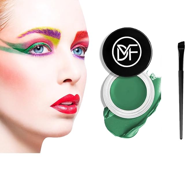Eyeliner Gel Set,Long Lasting Waterproof High-Intensity Pigments Smudge-Proof Eye liner Makeup With 5.51 IN Long Eyeliner Brush Water-Resistant Creamy Gel 5G-Green