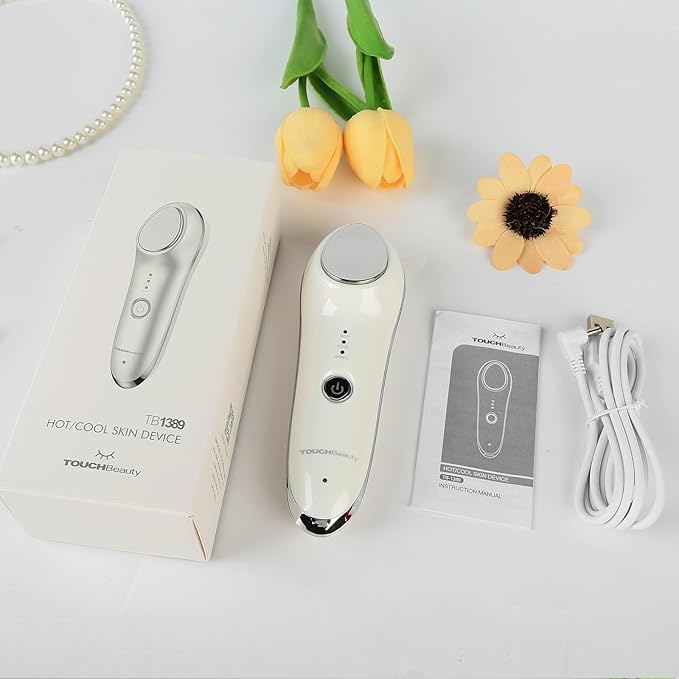 TOUCHBeauty Face Massager Hot and Cold, 42℃ & 6℃ Electric Facial Device for Skin Tightening, Vibration Massager for Puffy Eyes, Wrinkles & Anti-Aging, Rechargeable Beauty Tool (Starlight White)