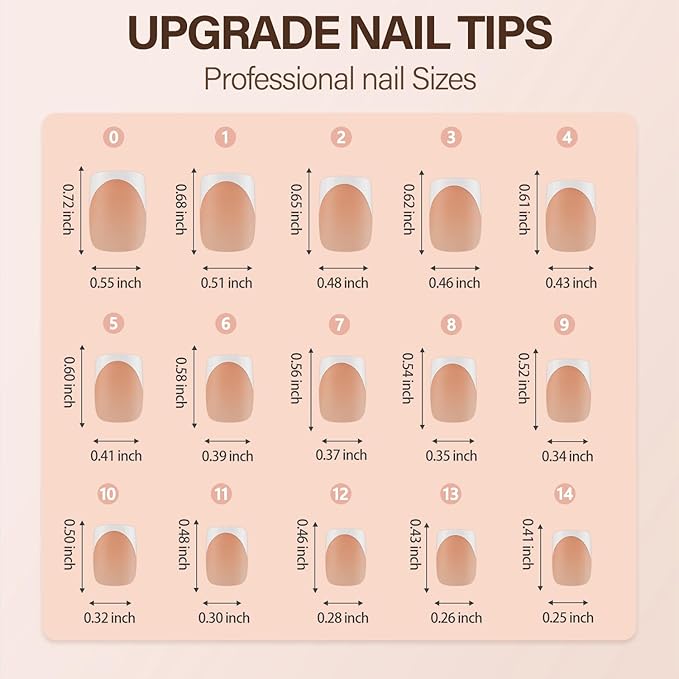 150Pcs French Gel Nails, Vansiho French Tip Press on Nails Brown, Short Square Soft Gel Nails Tips, Acrylic Fake Nails for Nail Art DIY 15 Sizes