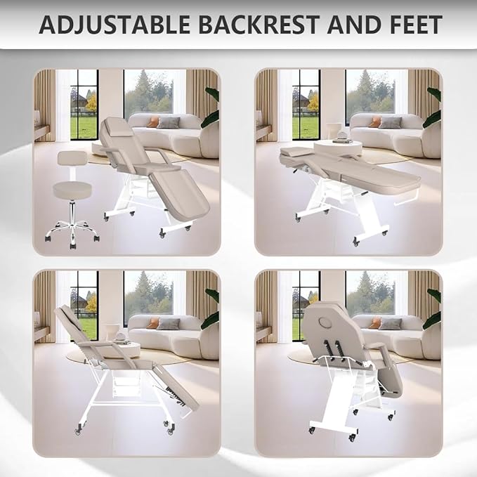 Tattoo Chair for Client Facial Table Adjustable 73inch Facial Chair Spa Esthetician with Stool for Beauty Tattoo Eyelash Equipment Black (Gray)