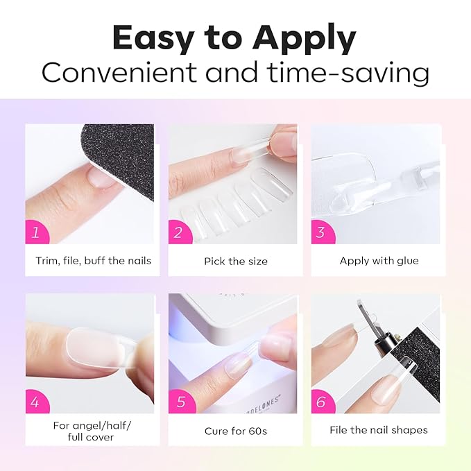 Modelones Pointed Almond Fake Nail Tips - 510Pcs Medium Gel Tips Pre-shaped Half Matte Full Cover Clear Acrylic Gel Kit False Press on Nails for Extension DIY Salon 15Sizes