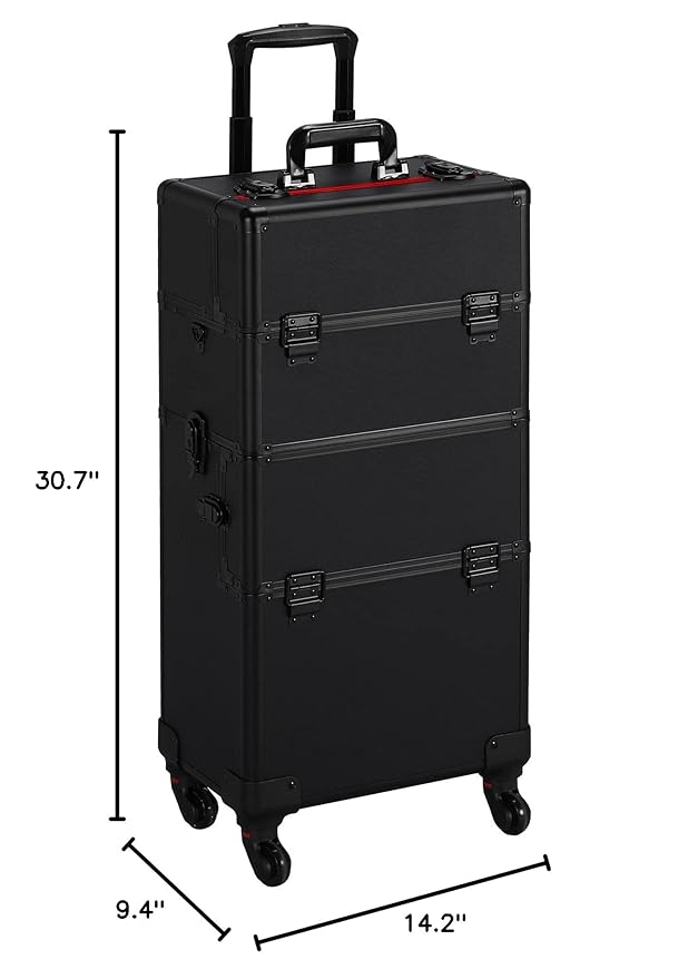 Yaheetech Makeup Train Case 3 in 1 Professional Cosmetic Trolley Multi-Functional Organizers Large Storage Traveling Cart Trunk for Nail Tech - Black