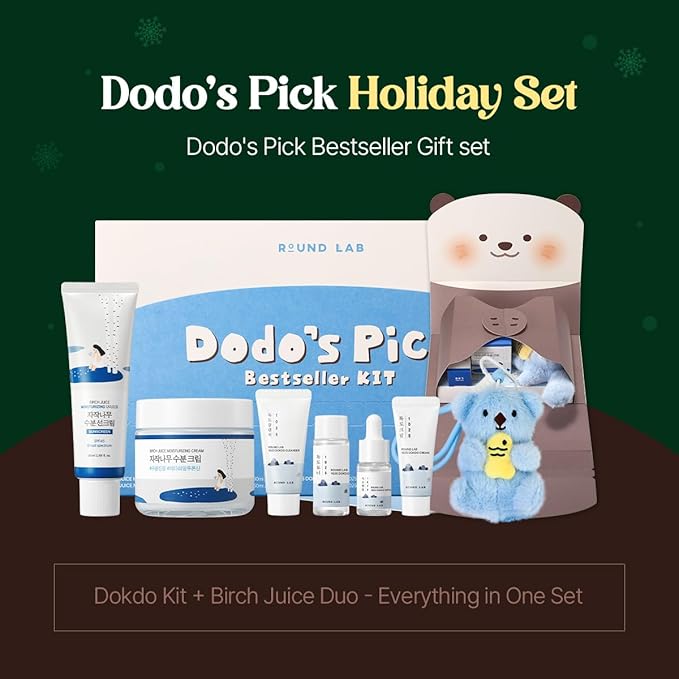ROUND LAB best selling kit, 1025 Dokdo Hydrating Mini Size Kit + Birch Juice Moisturizing UV LOCK SPF 45 + Birch Juice Moisturizing Cream 2.7 Fl Oz, Korean Skin Care