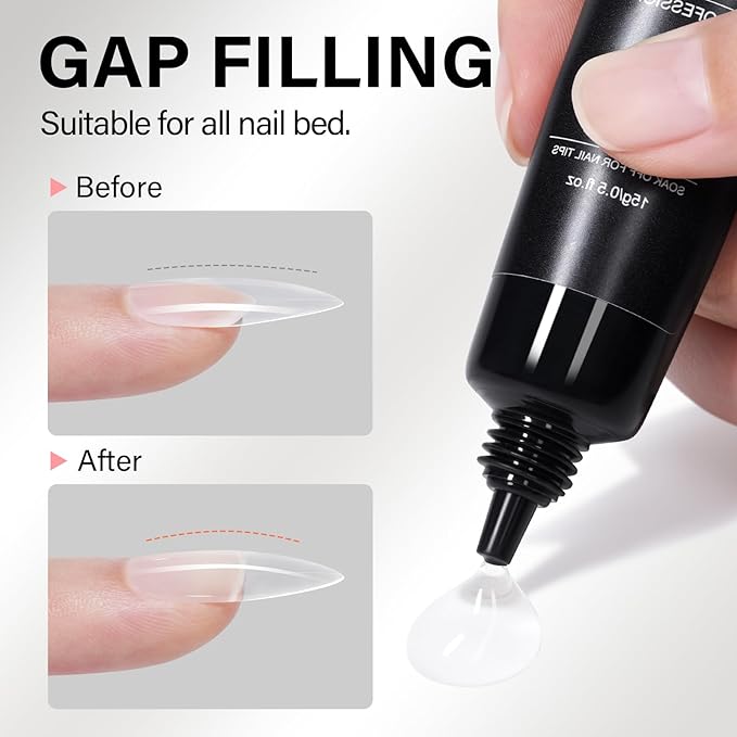 AILLSA Gel Nail Glue for Nails Tips, Solid Super Strong Gel Glues 15g Professional Fake Acrylic Soft Nails Glue U V Lamp Curing Needed - Long Lasting