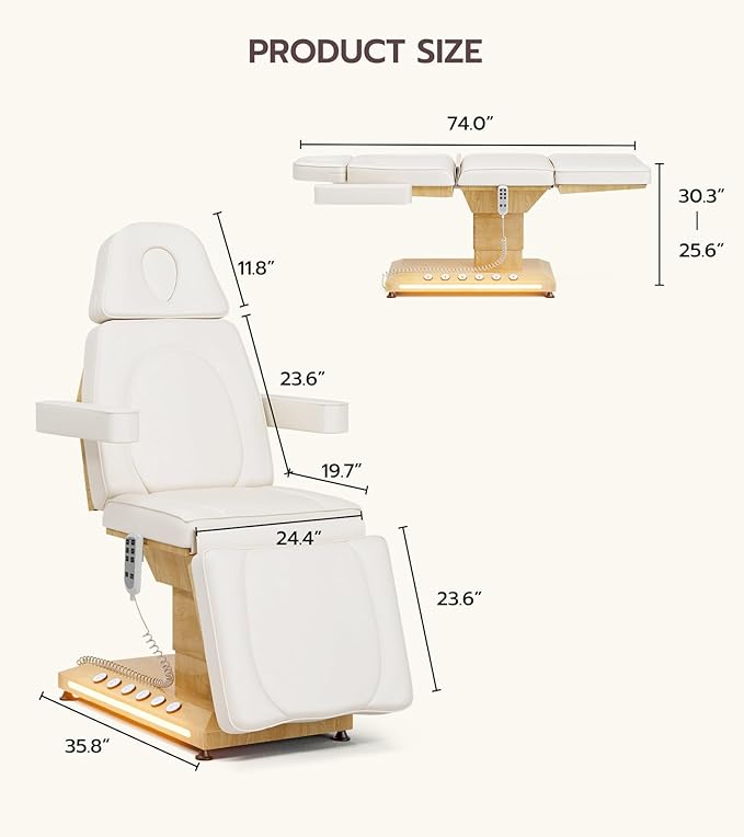 OKAKOPA Fully Electric Massage Table for Esthetician, Professional Treatment Table Facial Bed Used in Spa Beauty Salon, Tattoo Aesthetic Chair, Off-White