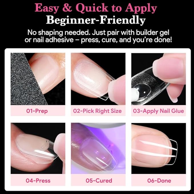 Extra Short Square False Nail Tips, 15 Sizes 510 PCS Clear French Press On Fake Nail Pre-shaped Half Matte Full Cover Gel Nail Tip Extensions Thick Long Lasting for DIY Beginners & Salon Manicure