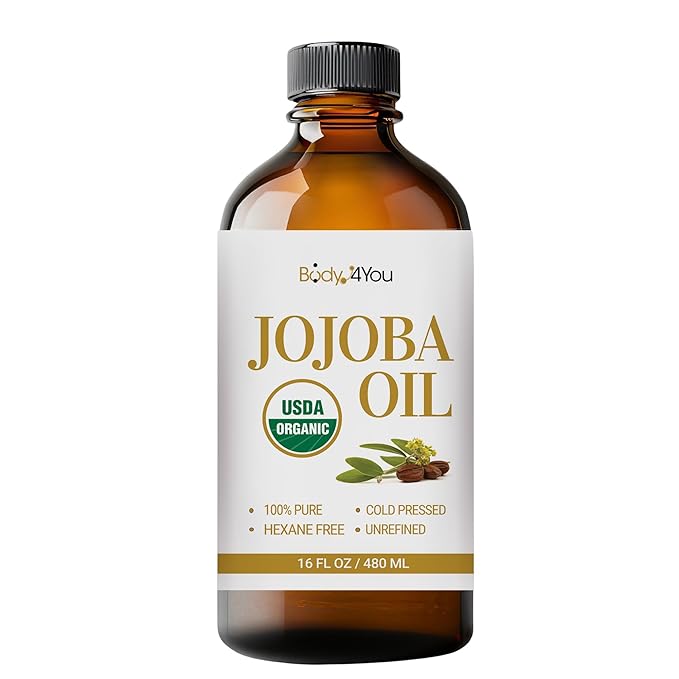 BodyJ4You Organic Jojoba Oil for Skin - USDA Organic 100% Pure Natural - Face Skin Gua Sha Facial Dermaplaning Hair Scalp Massage - Unrefined Cold Pressed Hexane Free - 16 Fl Oz