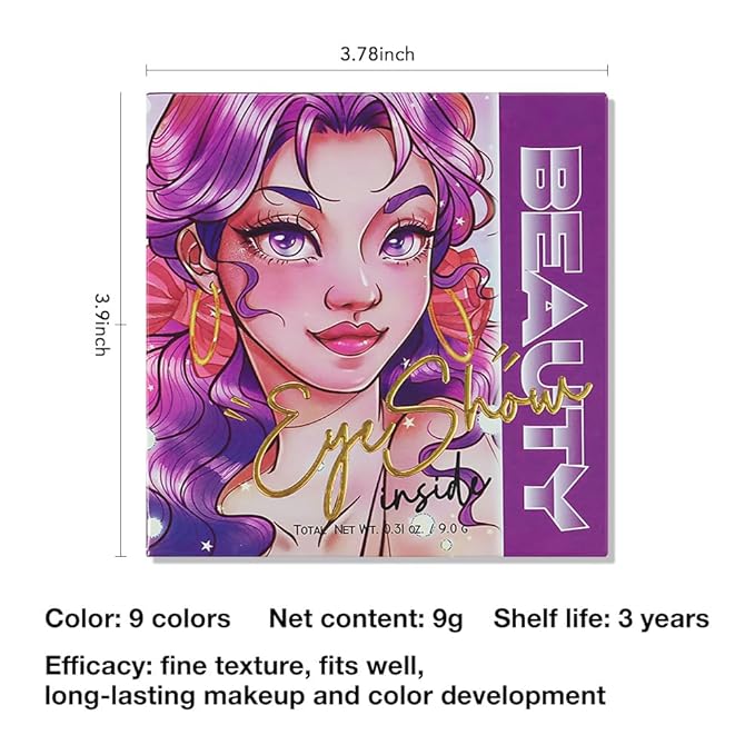 Purple Eyeshadow Palette with Mirror for Eye Makeup,16 Color Blue Green Pink Gold Colorful Matte Glitter Highly Pigmented Korean Natural Rainbow Eye Shadow palette,Blendable-01